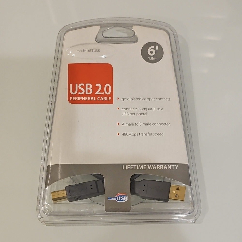 USB 2.0 Peripheral Cable with Gold Connectors